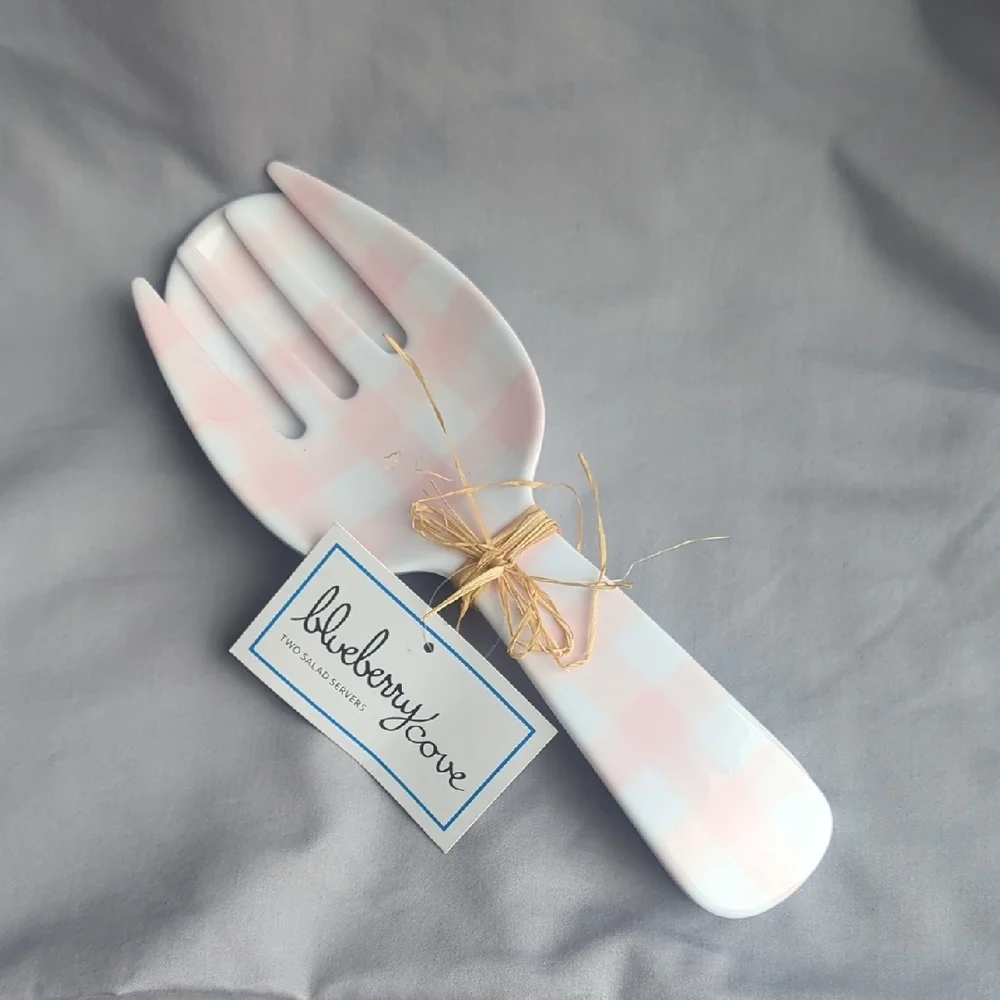 Salad Servers Plastic Pink Gingham Decor, Functional kitchen tool, gift